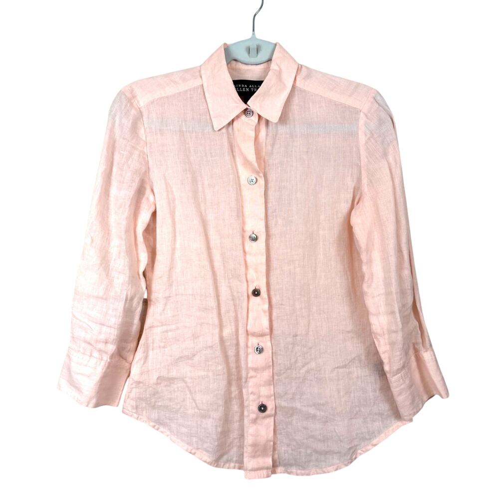 Linda Allard Ellen Tracy Womens 2 Peach Linen Button Down Shirt Summer Top